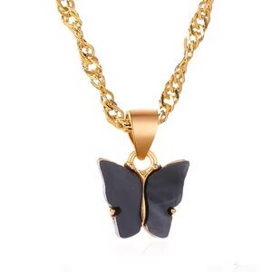 Black Butterfly Pendant Necklace Stainless Steel Chain